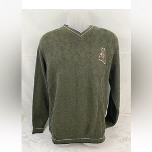 HAGGAR TOUR  V Neck Long Sleeve Sweater Mens M Embroidered Golf Bag Green I1​​